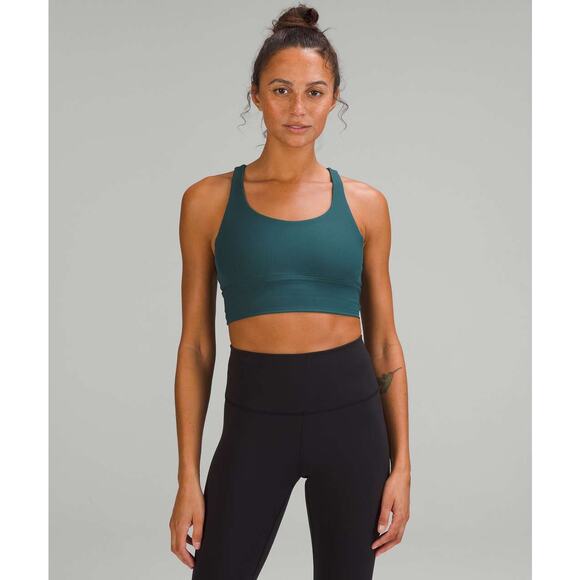 Lululemon Energy Longline Bra Ribbed. Size 2 EUC Green Jasper - Picture 1 of 5